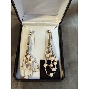 Vintage 925 Sterling Modernist Dangle Earrings White Stone Bead Cluster